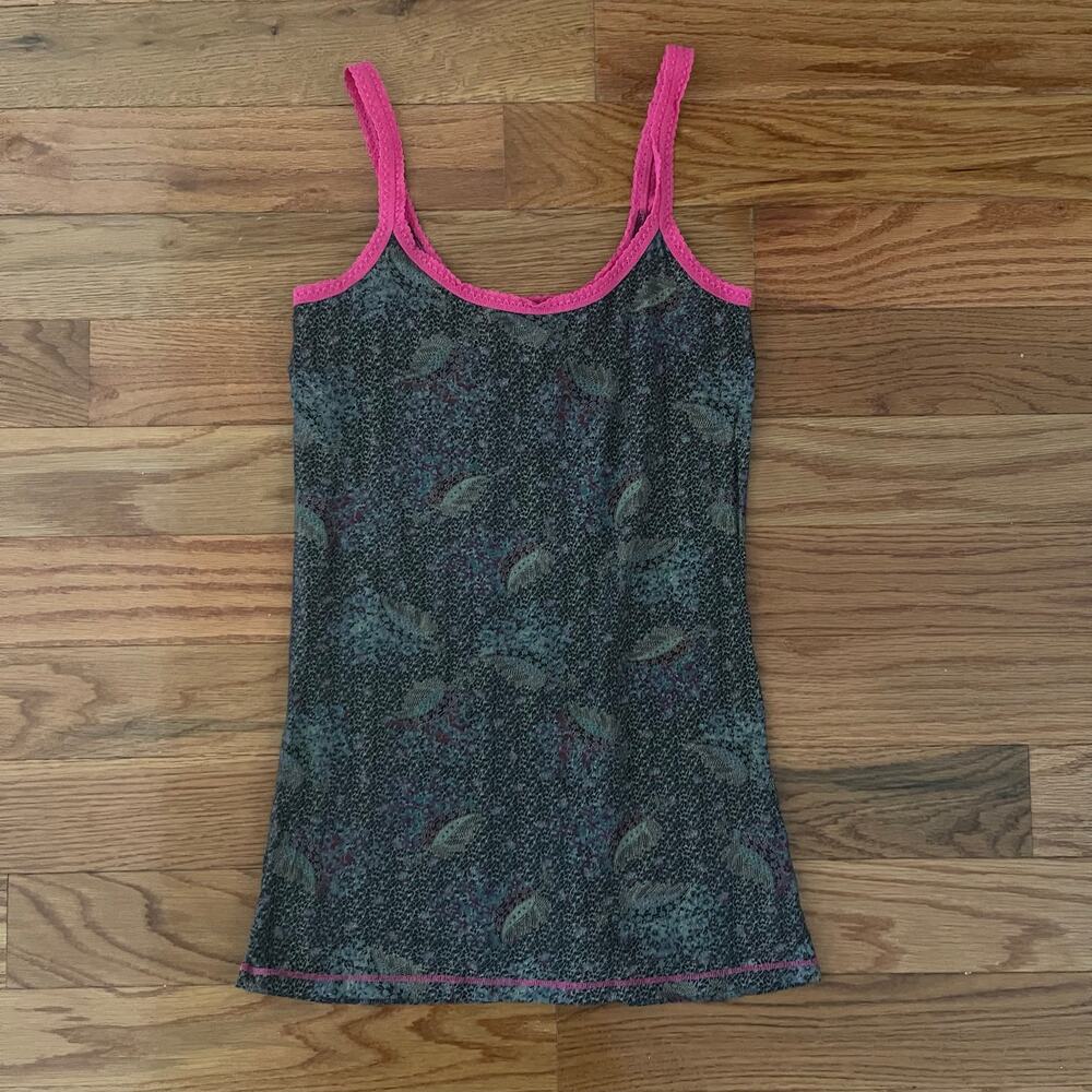Free People Tank Top Lace Trim Womens Large Gray Pink Ribbed Floral Cami Shirt L